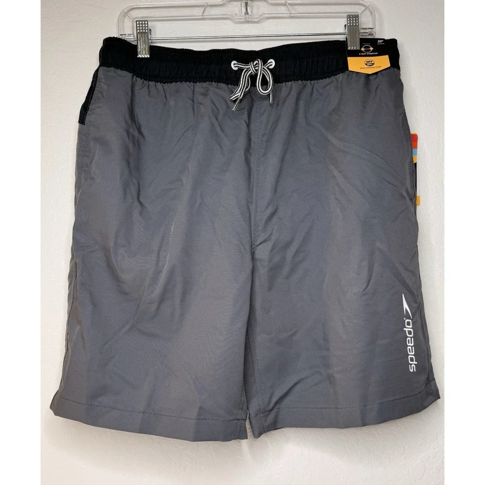 Speedo Men's Size L Gray Mesh‎ Lined Marina Long Volley Swim Trunks Summer New